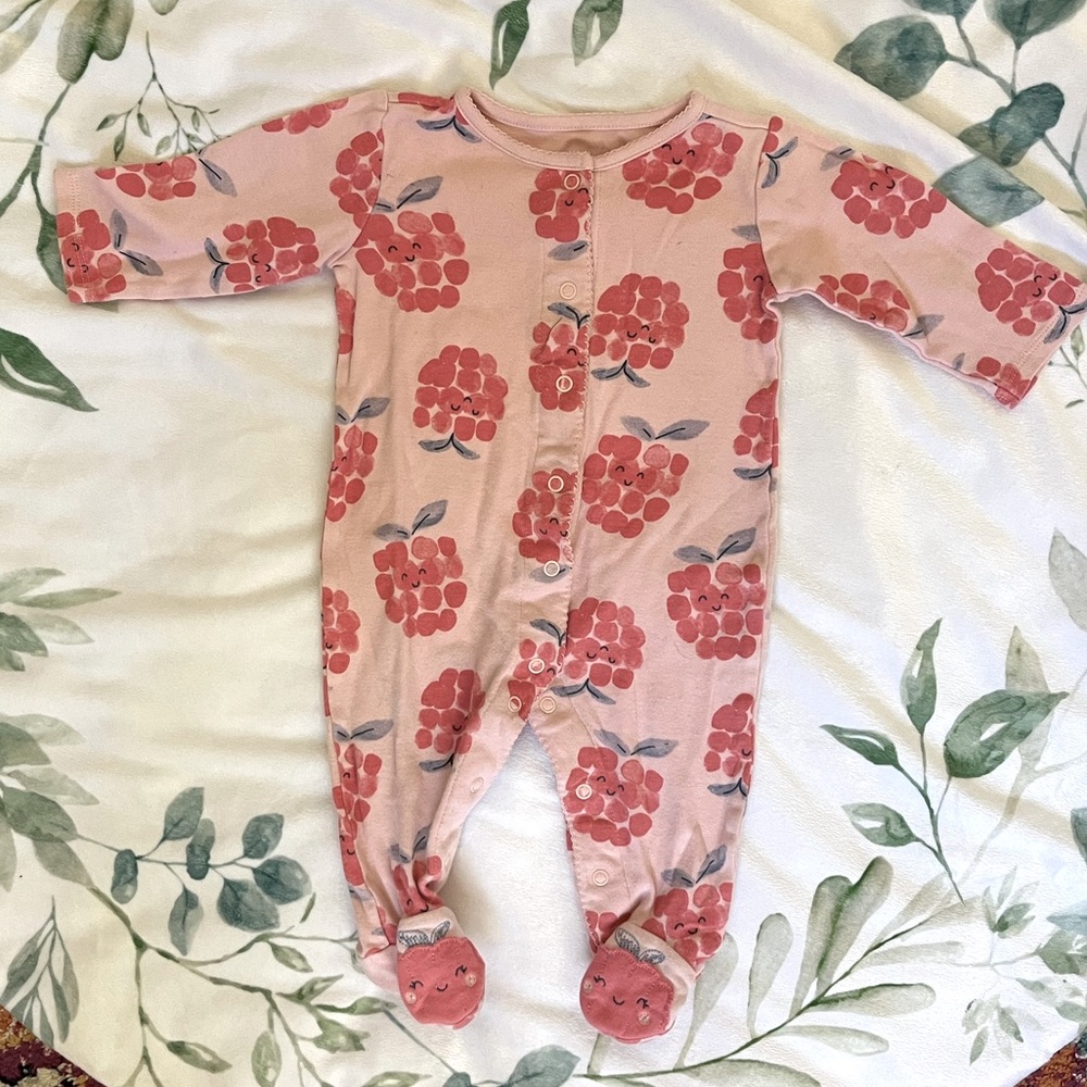 Baby girl raspberry footie pajamas